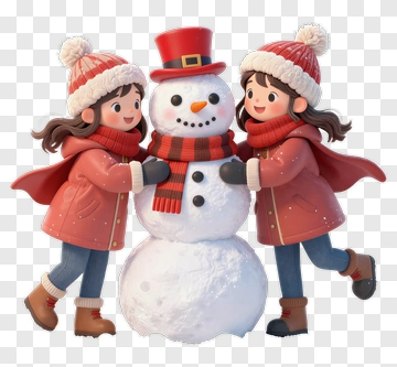 Cartoon Children Building A Snowman PNG