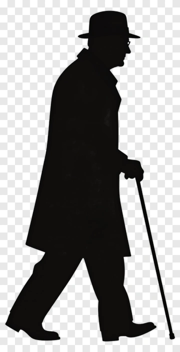 Silhouette Of A Man Walking With A Cane PNG