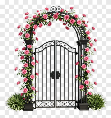 Rose Archway With Black Iron Gate PNG