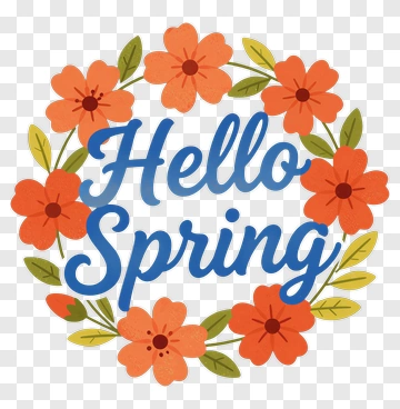Hello Spring Floral Wreath PNG