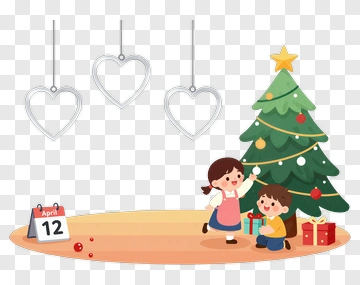 Children Decorating A Christmas Tree PNG