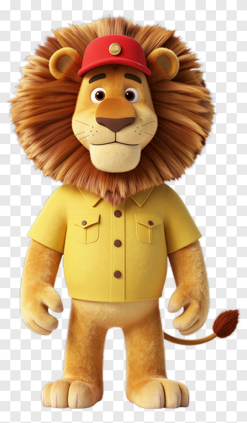 Cartoon Lion Character Wearing A Yellow Shirt PNG
