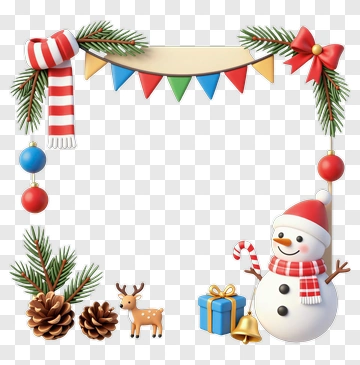 Christmas Snowman Surrounded By Decorations PNG