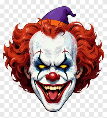 Cartoon Clown With Red Hair And Purple Hat PNG