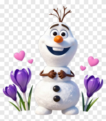 Cartoon Snowman Surrounded By Flowers And Hearts PNG