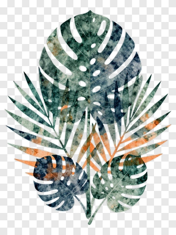 Colorful Tropical Leaf Arrangement PNG