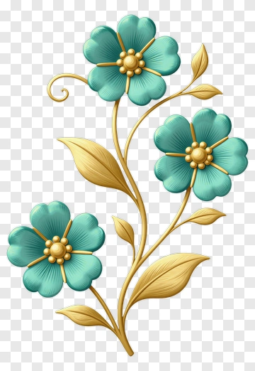 Floral Design With Blue Flowers And Golden Leaves PNG