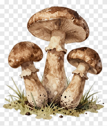 Watercolor Mushrooms In Grass PNG