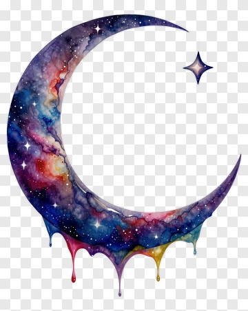 Colorful Galaxy Crescent Moon With Star PNG