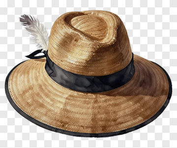 Straw Hat With Black Band And Feather PNG