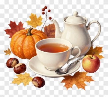 Autumn Tea With Pumpkin And Apples PNG