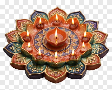 Colorful Diya Lamp Arrangement PNG