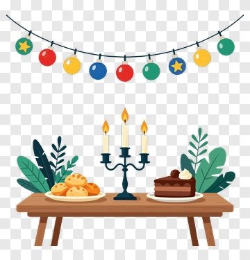 Festive Table With Cake And Candles PNG