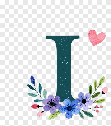 Floral Letter I With Heart PNG