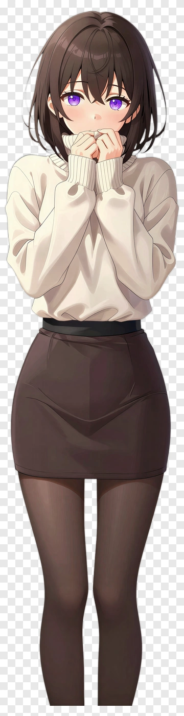 Anime Girl With Short Hair Wearing A Sweater PNG