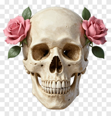 Skull With Pink Roses PNG