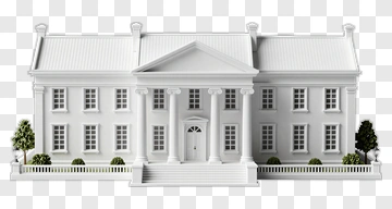 White Mansion With Columns And Greenery PNG