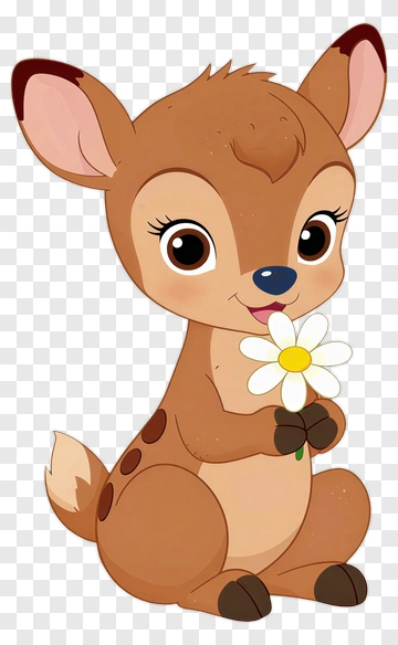 Cartoon Deer Holding A Flower PNG