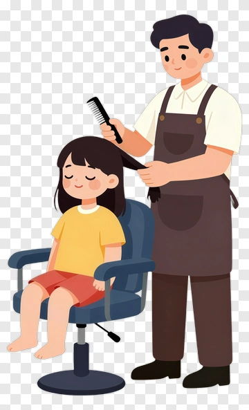 Hairdresser Cutting Hair Of A Child PNG