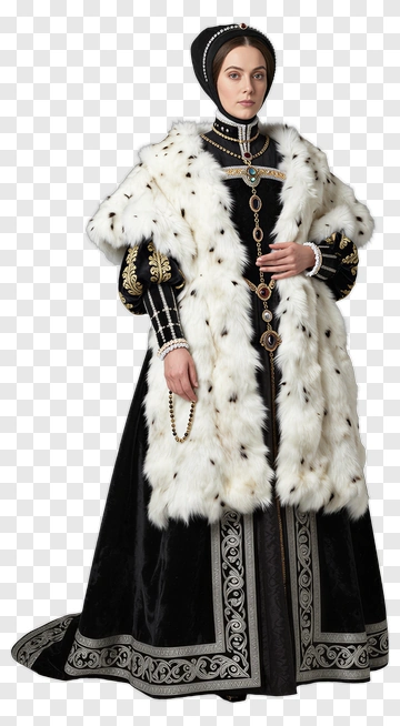 Woman In Historical Fur Cloak And Dress PNG