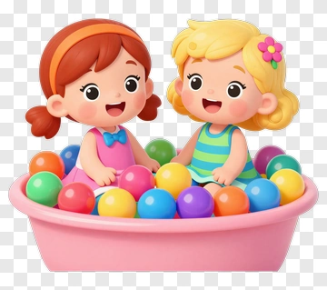 Cartoon Girls Playing In A Ball Pit PNG