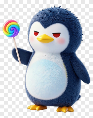 3D Penguin Holding A Rainbow Lollipop PNG