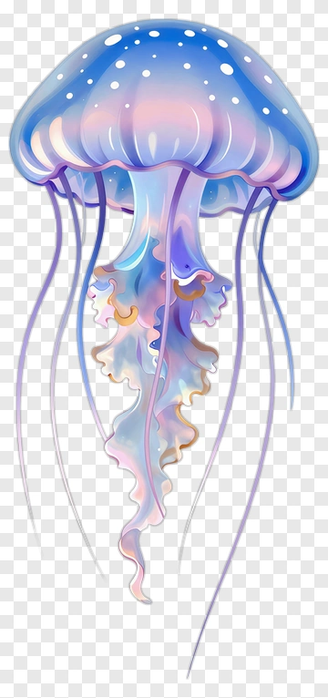 Colorful Jellyfish With Flowing Tentacles PNG