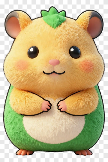 Cute Cartoon Hamster With Green And Yellow Fur PNG