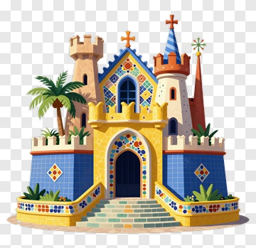 Colorful Castle With Palm Trees PNG