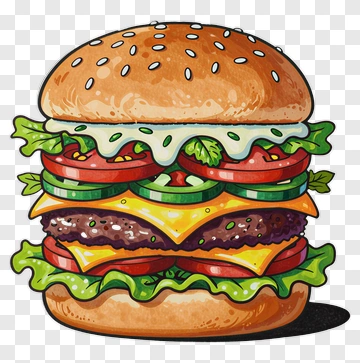 Cartoon Hamburger With Lettuce And Tomato PNG