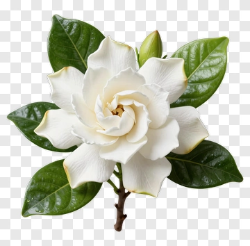 White Gardenia Flower With Green Leaves PNG