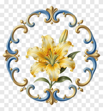 Yellow Lily Flower With Decorative Frame PNG