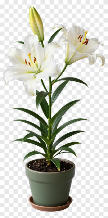White Lily In A Green Pot PNG
