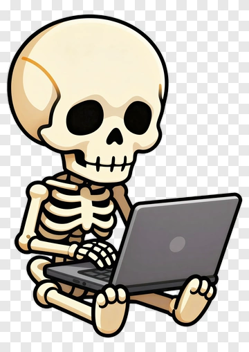 Cartoon Skeleton Typing On A Laptop PNG