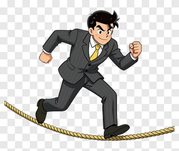Cartoon Businessman Balancing On A Tightrope PNG