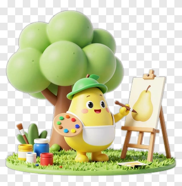 Cartoon Pear Painting Under A Tree PNG