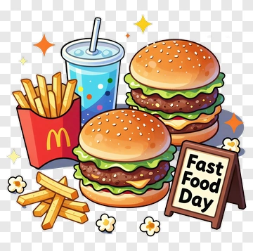 Fast Food Day With Burgers And Fries PNG