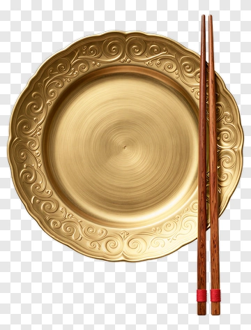 Golden Plate With Chopsticks PNG