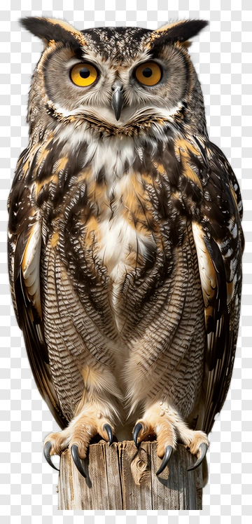 Owl Perched On A Wooden Post PNG