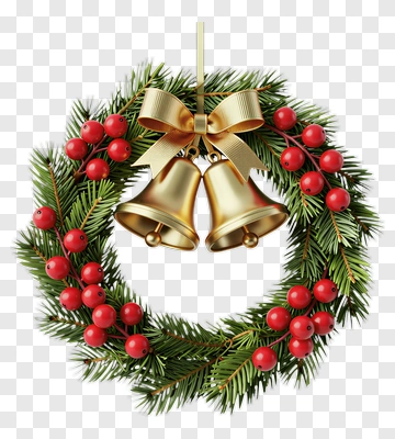 Christmas Wreath With Bells And Berries PNG