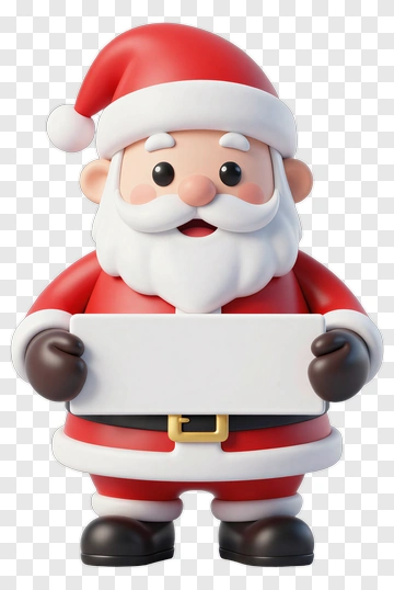 3D Santa Claus Holding A Blank Sign PNG