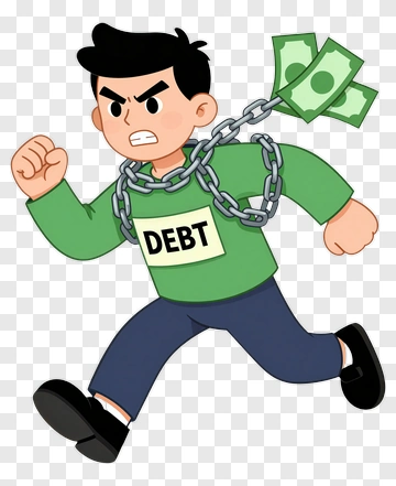 Cartoon Character Running With Debt And Money PNG