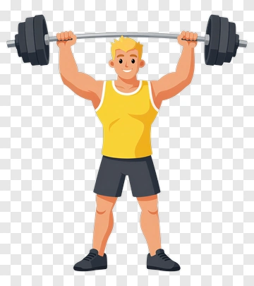Cartoon Weightlifter Lifting A Barbell PNG