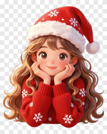 Cartoon Girl Wearing A Christmas Hat PNG