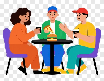 Group Of Friends Enjoying Fast Food PNG