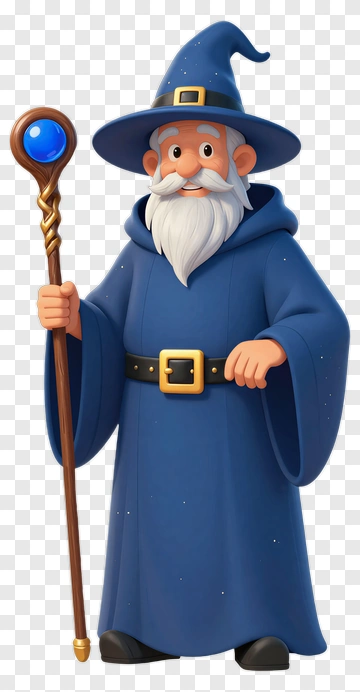 Cartoon Wizard Holding A Staff PNG