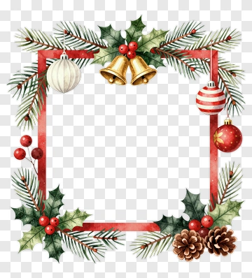 Christmas Frame With Holly And Ornaments PNG