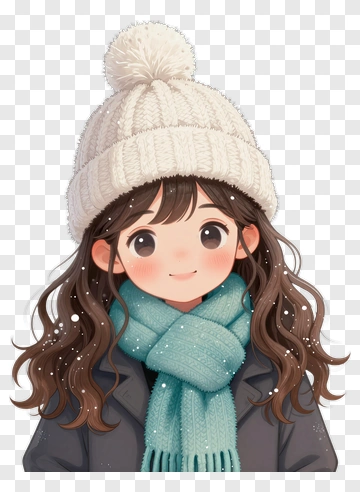 Cute Girl Wearing A Winter Hat And Scarf PNG