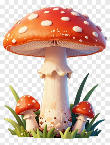 Cartoon Mushroom With Red Cap And White Spots PNG