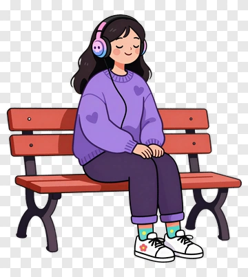 Girl Sitting On A Bench Listening To Music PNG